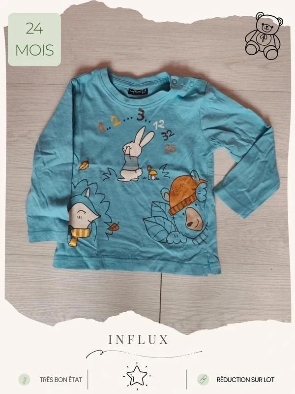 T-shirt manches longues animaux 🧸 Taille 24 mois 🧸 Influx